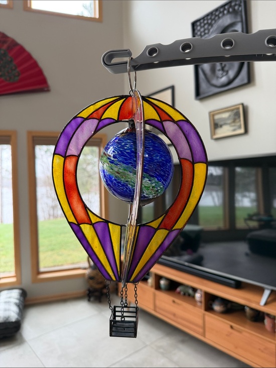 Other - Vintage Stained Glass Hot Air Balloon Hanging Art - Purple, Yellow & Blue